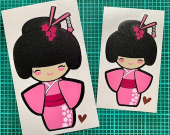 Kawaii Kokeshi Puppe mit Sakura Kimono Vinyl Aufkleber