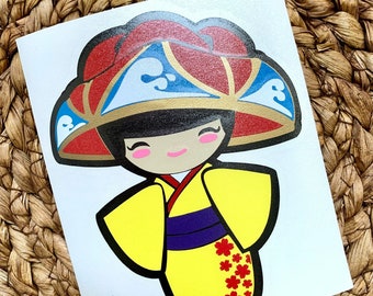 Kokeshi puppe mit Hanagasa schicht und Schnitt Aufkleber