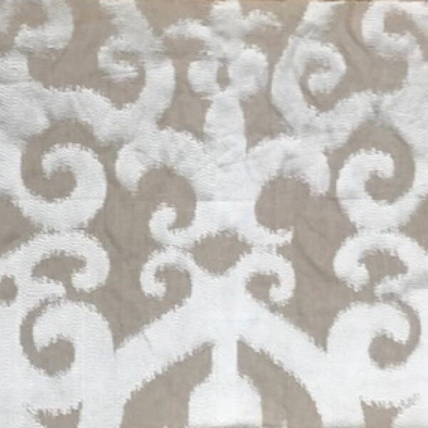 Japura Fabric by Manuel Canovas for Colefax Fowler, Cowtan & Tout.  Embroidered Ikat on Linen. Remnant Piece: 54" x 27"