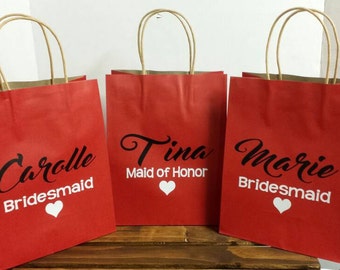 Personalized Gift Bag, Bridesmaid Gift Bag, Party Favor, Bridal Shower Favor, Bachelorette Party, Red Gift Bag, Business Logo Bag