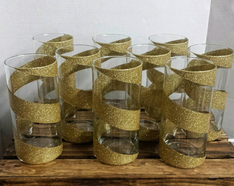 Set of 6 Gold Glitter Vases Gold Swirl Vase Wedding Etsy