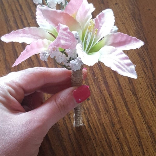 Pink Lily Boutonniere, Pink Wedding Boutonniere, Groomsman Boutonniere, Pink Wedding, Spring Wedding, Summer Wedding, Prom Boutonniere