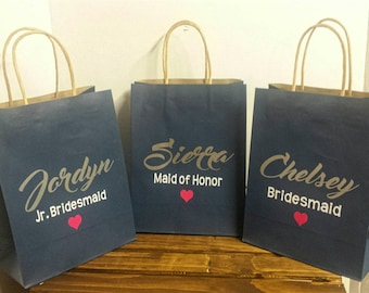 Bridesmaid Gift Bag, Wedding Bag, Personalized Gift Bag, Party Favor, Bridal Shower Favor, Bachelorette Party, Navy Blue Bridesmaid Gift Bag