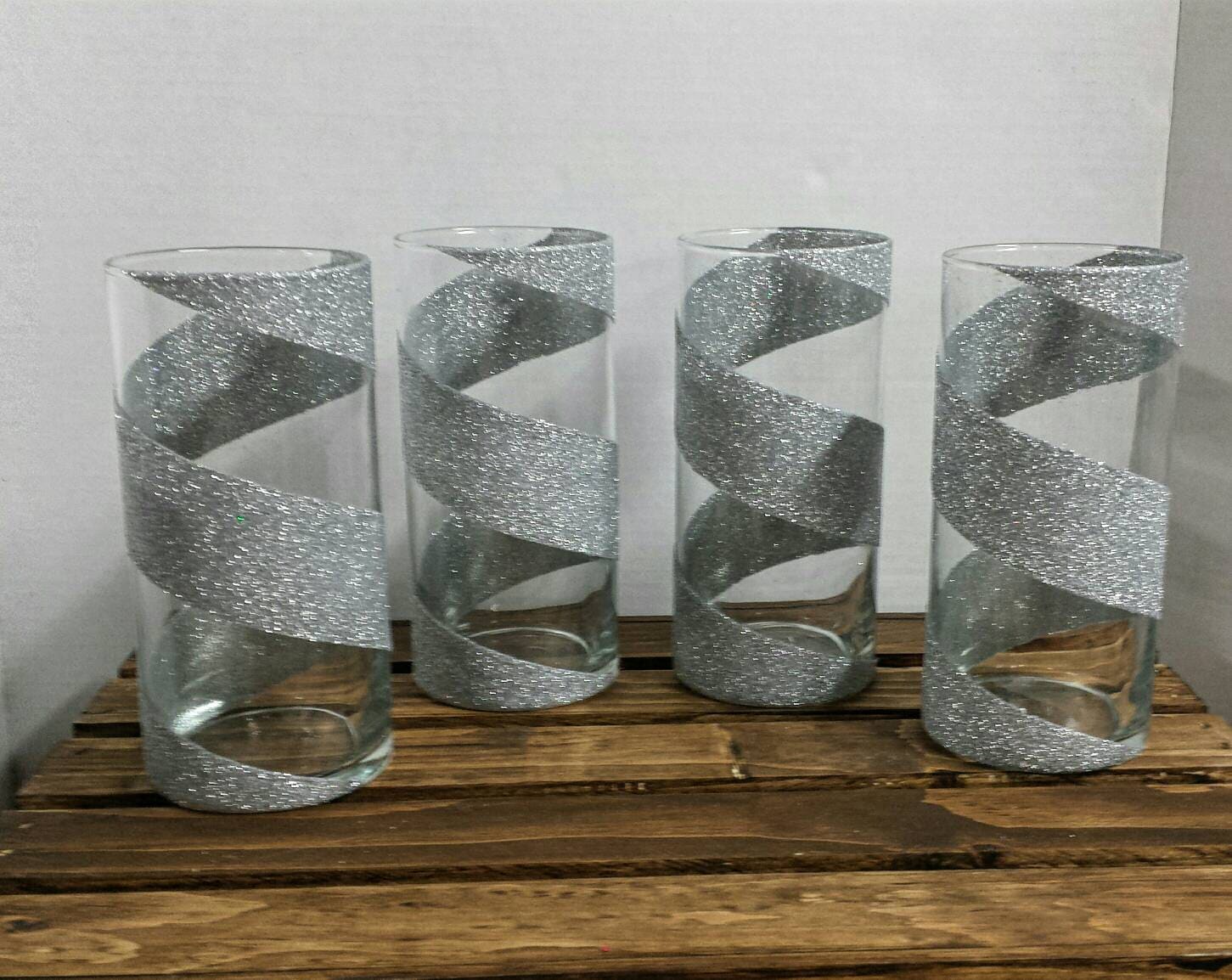 Set of 4 Silver Glitter Vases Silver Swirl Vase Wedding Etsy