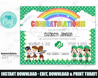 Girl Scout Bridging Certificate Brownies to Juniors Printable - Etsy