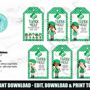 Girl Scout Juniors Thank you Tags - INSTANT DOWNLOAD - Editable File