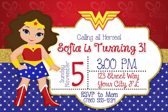 Wonder Woman Birthday Invitation Personalized Digital Printable File