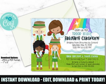 Girl Scout Bridging Ceremony Invitation- INSTANT DOWNLOAD - Editable File