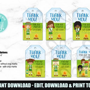 Girl Scout Juniors Thank you Tags - INSTANT DOWNLOAD - Editable File