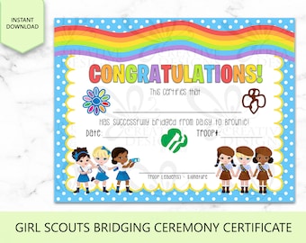 Girl Scout Bridging Ceremony Certificate - Daisies to Brownies - INSTANT DOWNLOAD