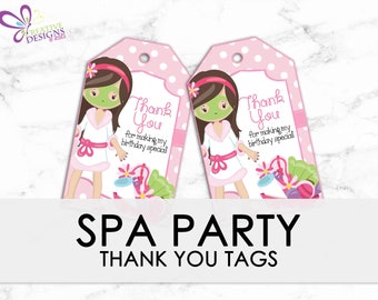 Spa Party Favor tags, Spa Party Birthday Thank you tags, Gift tags, Spa Party, Girl Spa Party, Spa Birthday, Birthday Tag - INSTANT DOWNLOAD