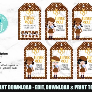 Girl Scout Brownies Thank you Tags - INSTANT DOWNLOAD - Editable File