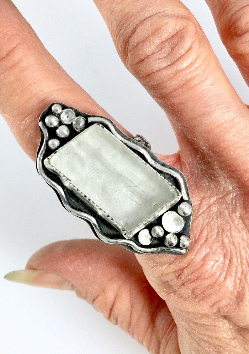 Sterling Silver Calcite Statement Ring Size 8 Fine JewelryBoho Jewelry