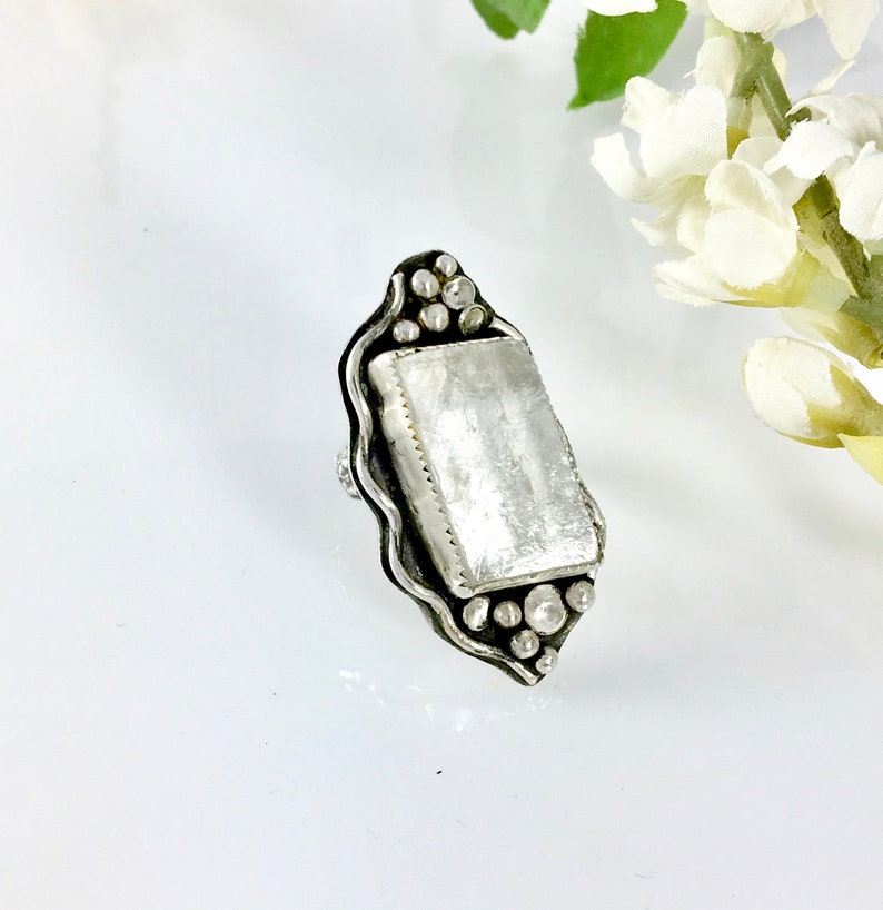 Sterling Silver Calcite Statement Ring Size 8 Fine JewelryBoho Jewelry