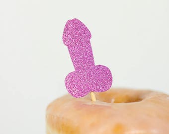 Bachelorette Penis Glitter Cupcake Toppers Set of 12 / Penis Cupcake Toppers/ Bachelorette Party Penis Decor/ Adult Party Penis Toppers