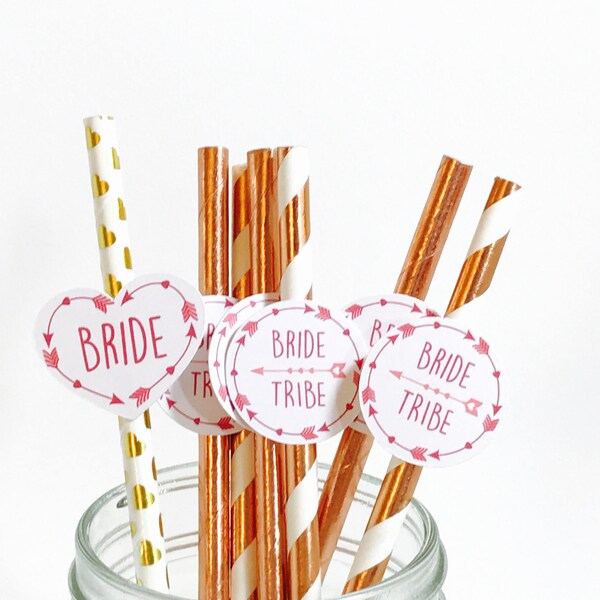 Bride Tribe Bachelorette Party Rose Gold Paper Straws Set - Bride Tribe Bachelorette Party Decoraties - Bachelorette Rietjes - Team Bride