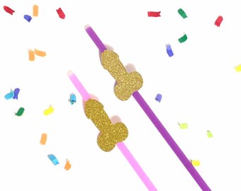 12 x Penis Straws Gold Glitter Penis Straws/ Bachelorette Party Straws/ Bachelorette Party Penis Decor/ Penis Straws