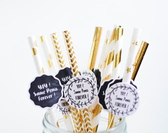 Bachelorette Party Straws/ Same Penis Forever Straws/ Bridal Shower Straws/ Gold Paper Straws/ Hen Party Straws/ Penis Straws/ Bride to Be