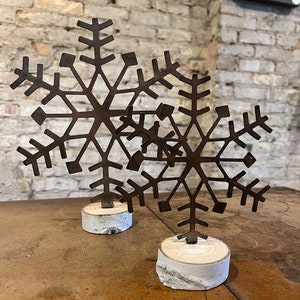 Farmhouse Style Wirebrushed Metal Snowflake Stands - Set of 2 - Snowflake Style #4