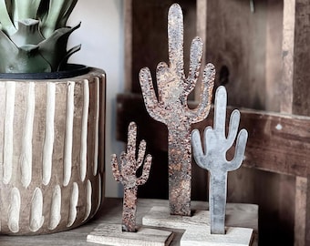 Set of 3 Saguaro Cacti Cactus Metal Stand Southwest Decor Desert Decor, Choice of Finish