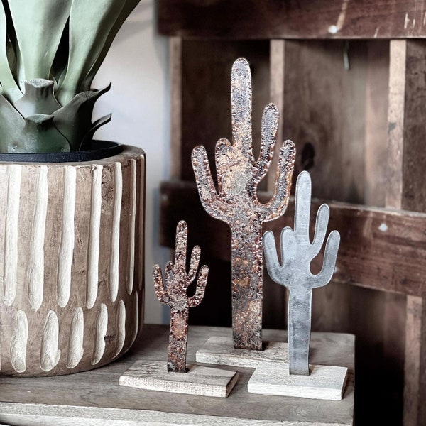 Set of 3 Saguaro Cacti Cactus Metal Stand Southwest Decor Desert Decor, Choice of Finish