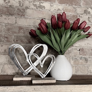 Set of 2 Wire Brushed Metal Heart Stands