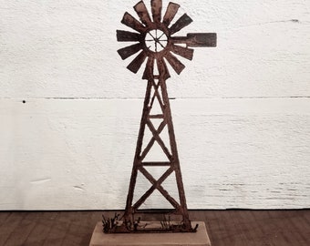 Farmhouse Rusted Metal Windmill Stand