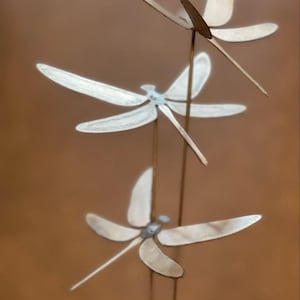 Set of 3 Dragonflies Raw Metal Flower Pot Garden Stems Home Decor Garden Art Yard Art Metal Yard Art Dragonfly