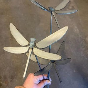 Set of 3 Dragonflies Raw Metal Flower Pot Garden Stems Home Decor Garden Art Yard Art Metal Yard Art Dragonfly image 5