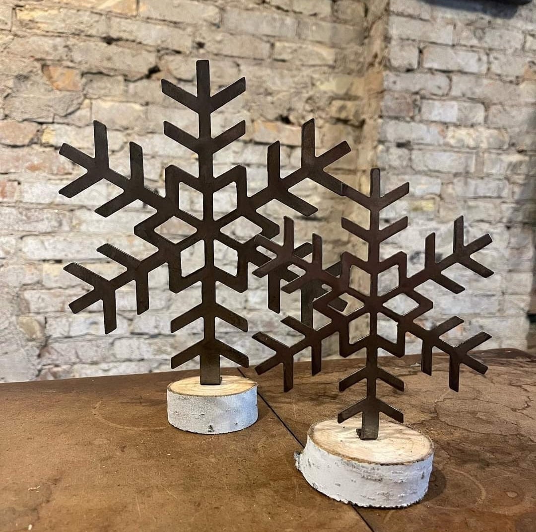 Wirebrushed Metal Snowflake Stands Set of 2 Snowflake Style 3 Etsy