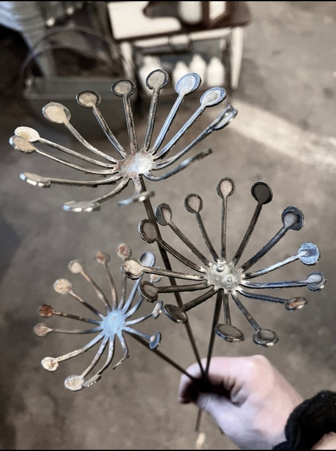 Set of 3 Raw Metal Dandelion Flower Stems Home Decor Garden Etsy