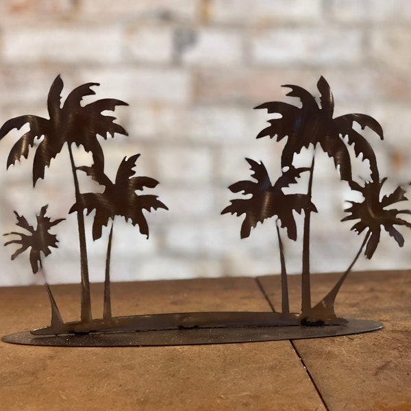 Palm Tree Brushed Metal Stand Coastal Living Decor Tropical Handmade Beach Decor Modern Coastal Decor Made in the USA