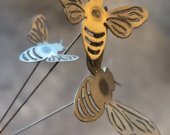 Set of 3 Raw Metal Bumble Bee on 18 inch Stems Home decor Garden Art Yard Art Metal Yard Art Bumblebee