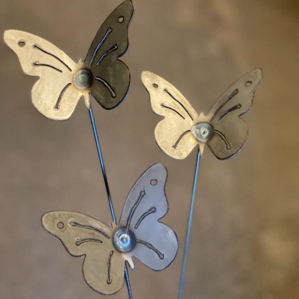 Set of 3 Butterfly Metal Garden Stakes Stems Butterfies Garden Decor Yard Art Flower Pot Art Indoor/Outdoor Use