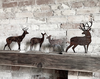 Rustic Metal Deer Buck or Doe Metal Decor Rusty Fall Metal Decor Hunting Decor Cabincore Set of 4