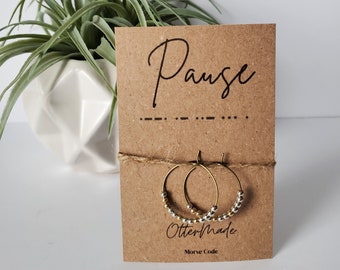 Pause Morse code bronze hoop earrings