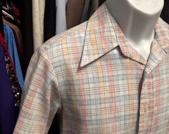Camisa de vestir vintage de club de carrera, años 60 y 70, talla mediana