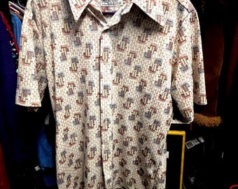 Camisa disco geométrica psicodélica de manga corta vintage de los años 70 K-Mart Medium