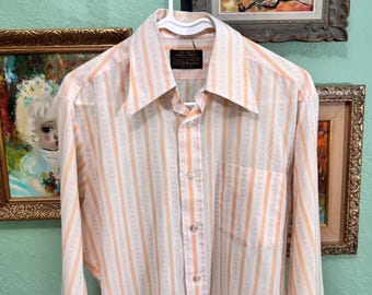 Vintage 1960s Yellow Oxford Shirt: Wrinkle-Resistant, Size L