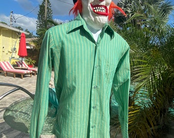 Camisa de vestir a rayas verdes vintage de Sears The Men's Store, talla mediana