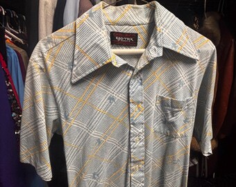 Camisa de vestir Egotrix vintage con estampado de gaviota, años 70 y 80, talla mediana