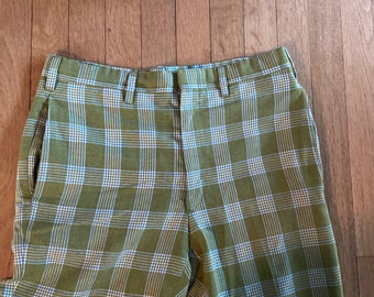 1960s Olive Green Plaid Slacks | Vintage Mod Trousers | Mid Century Tailored Pants | Ivy Style | Retro Golfcore Mens Pants 32x32