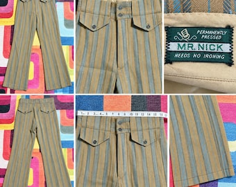 Vintage 70s Mr Nick Striped Flare Pants Mens 32'  Bell Bottoms Mod Disco Trousers