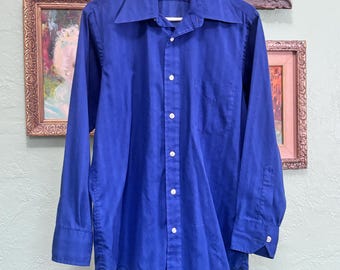 Vintage Cobalt Blue Dress Shirt | 70s ENRO Josef Duran Hayward Shirt | Jacquard Stripe Disco Collar | Men's Button Up M/L