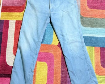 Vintage 70s Levi’s Action Jeans Light Blue Flare Bell Bottom Pants Red Tab 32x30