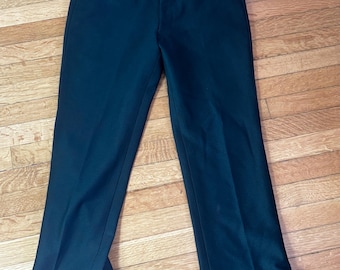 Vintage 70s Western Dress Slacks Men Blue Polyester Rancher Pants Curved Pocket Contrast Stitching Disco Cowboy Trousers  No Label 32”x29