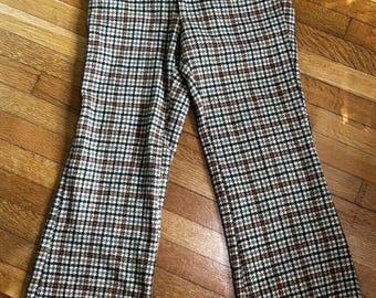 Pantalones acampanados de lana a cuadros vintage de los años 70 (76,2 x 73,6 cm)