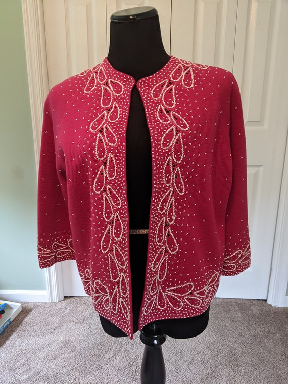 1950s Vintage Hot Pink Knit Cardigan - image 1