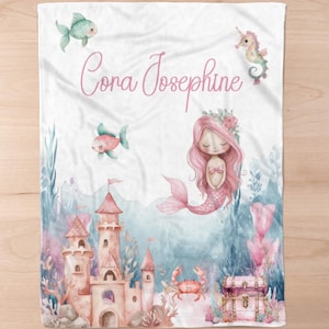 Personalized Mermaid Blanket: Watercolor Ocean Nursery Decor