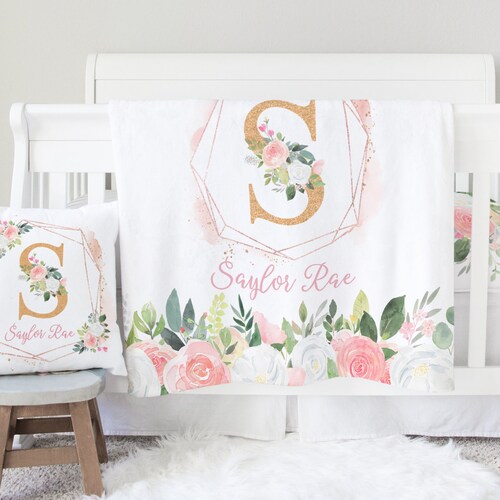 Personalized Floral Pink and White Baby Bedding Set Nursery Etsy
